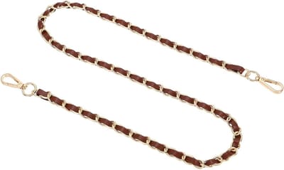 Kettingriem voor tassen 99 cm, platte leren en ijzeren ketting, geschikt voor schoudertassen en handtassen, donkerbruin met gouden accenten