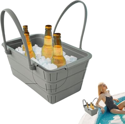 Grote ijsbak - Opvouwbare drinkbak - Feestelijke koeling - Met handvat - 30x18x7 cm - Grijs