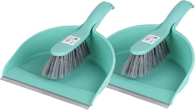 Urban Living Stoffer en blik set - 2x - jade groen - zachte borstel - kunststof - 32 x 22 cm