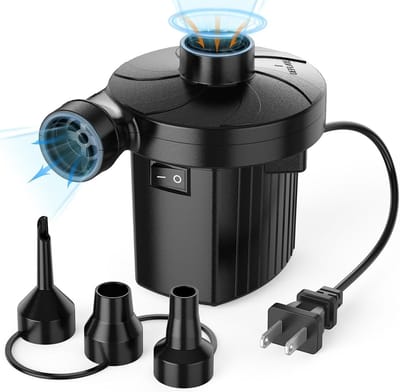 Elektrische Luchtpomp voor Opblaasbare - Draagbare Snelvulpomp met 3 Mondstukken, 110-120V - Inflator & Deflator voor Kamperen, Luchtbed, Boot, Kussen, Bank, Zwembad - 1 Stuk