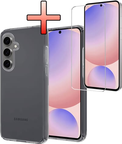 Hoesje - Met Screenprotector - Geschikt voor Samsung Galaxy S24 FE - Sterk & Shockproof - Back Cover - Siliconen Case - Telefoon Hoes - Transparant