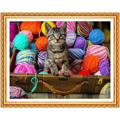 Diamant Schilderij Kattenpatroon 5D Doe-het-zelf Daimond Schilderen Rond Volledige Boor Dieren Diamant Borduurwerk 20X30CM blue