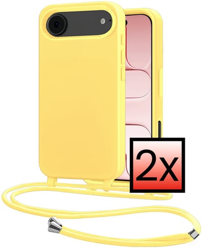 Hoes Geschikt voor iPhone Air Met Telefoonkoord - Siliconen Hoesje Backcover Met Ketting - Geel - 2 PACK