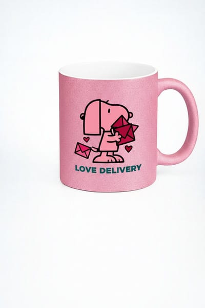 Roze Glitter 'Love Delivery' Mok met Hondje - Valentijn Liefde Cadeau Beker