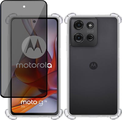 Hoesje + Privé Screenprotector geschikt voor Motorola Moto G75 5G – Privacy Tempered Glass - Case Transparant
