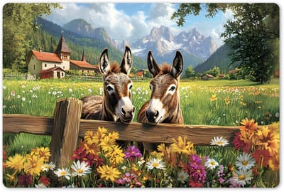 Placemats 45x30 cm - Placemat kunststof - 1 stuk - Ezels - Bloemen - Zomers - Borden onderleggers - Decoratie voor op tafel - Keuken tafeldecoratie accessoires - Vinyl onderlegger - Tafelversiering
