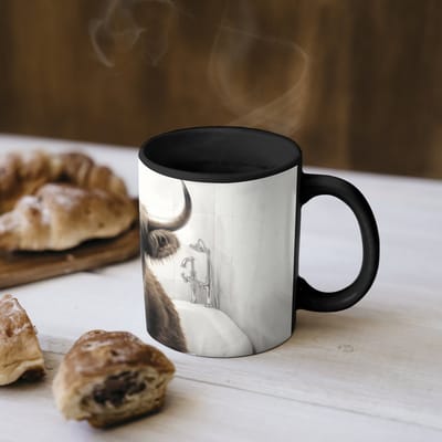 Magische Mok - Foto op Warmte Mokken - Koffiemok - Schotse hooglander - Badkuip - Badkamer - Krant - Magic Mok - Beker - 350 ML - Theemok