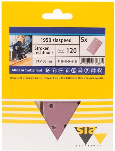 Sia siaspeed schuurstrook 14-gaats P120 - 80 mm. x 133 mm. (5 stuks)
