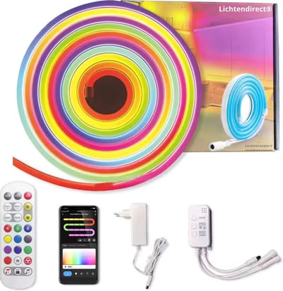 Lichtendirect- Neon Led strip- 10 meter - RGBIC- IP67 Waterbestendig - led strip voor buiten- met Afstandsbediening - Gaming Lichtstrip- App functie – Neon LED-strips - Ledstrip