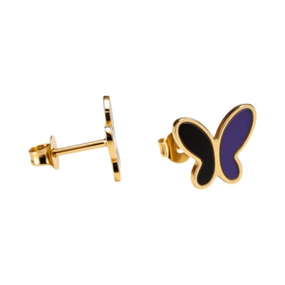 Aramat Jewels | Oorbellen | Vlinder oorbellen met zwart & paars emaille | | | |9mm | Staal | Kinderen, Volwassenen | Verkleurd niet