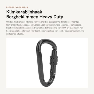 Dailygoods- Karabijnhaak 30KN Hoogwaardig Koolstofstaal - Veiligheidsgesp - Bergbeklimmen - Outdoor Heavy Duty - D-ontwerp - Geschikt voor Technische Bescherming - Klimhaak