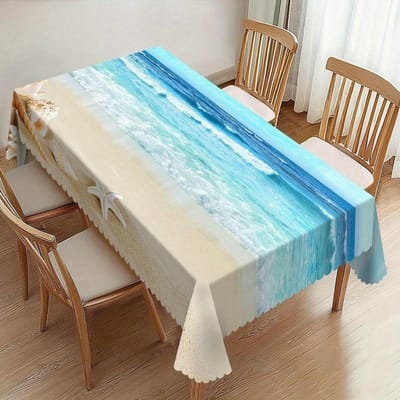 Couronne de fleurs du Jour de l'Indépendance Nappe rectangulaire imperméable Fleur étoile rouge bleue Drapeau USA Housse de table pour dîner cuisine 90x140cm