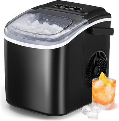 Luxe Ijsblokjesmachine – Ijsblokjesmaker – Zelfreinigend – Inclusief Schep – 12 KG Capaciteit – 2 Maten Ijsblokjes – Geruisloos – 6 Minuten – Display – Zwart
