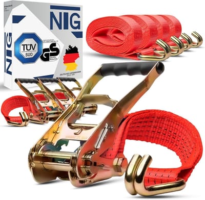 Spanbanden Set - Rateltans - Vervoer Zekeren - TÜV-/GS Gecertificeerd - 8 Meter - Rood