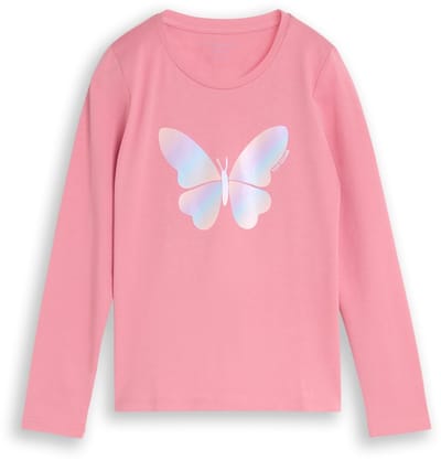 Tom Tailor - T-shirt met lange mouwen en glanzende print - Maat 92/98 - smooth rose