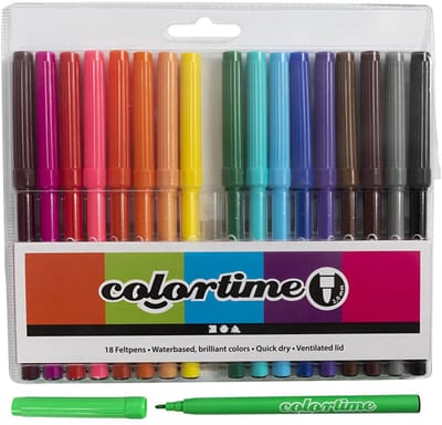 Colortime stiften, lijndikte 2 mm, diverse kleuren, 18 stuk/ 1 doos
