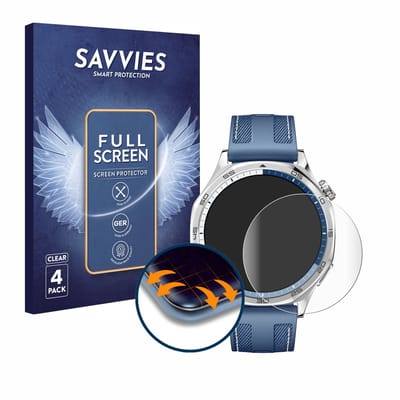 Savvies - Screenprotector voor Huawei Watch GT 5 / GT 5 Pro (46 mm) - Folie Beschermfolie transparant volledig dekking 4 Stuks