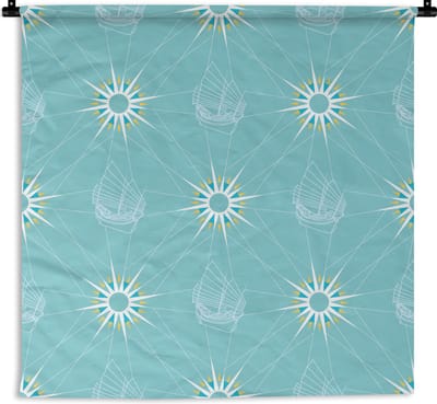 Wandkleed - Wanddoek - Kompas - Zeilen - Boot - Patronen - 180x180 cm - Wandtapijt