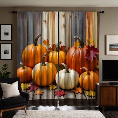 2 stuks HD hout op de pompoen esdoornblad gordijn geel bindsel digitaal bedrukt gordijn woondecoratie stijl decoratie woonkamer W52H63inchW132H160cm orange