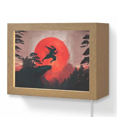 Wandlamp 20x15 cm - Oplaadbaar - Zon - Krijger - Bomen - Bergen - Wandlampen binnen woonkamer - Slaapkamer lamp met kabel - Decoratieve nachtlamp - Vloerlamp snoer