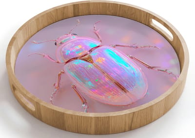 Dienblad rond 40x40 cm - Schootdienblad hout - Kever - Metallic - Lichteffect - Roze - Borrelplank rechthoek - Plateau houten dienbladen