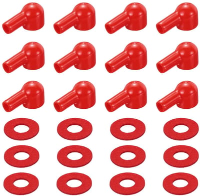 Batterij afdekkingen - Klem bescherming - Accu onderhoud - Hittebestendig PVC - 12 stuks - Rood