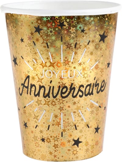 SANTEX - 10 Feestelijke Kartonnen Bekers "Happy Birthday" Zwart en Goud