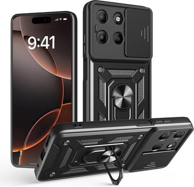 MobyDefend Hoesje - Geschikt voor Motorola Moto G15 / G15 Power / G17 / G17 Power - Pantsercase Met Draaibare Ring - Zwart