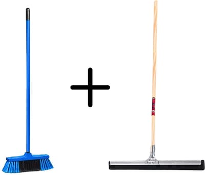 Synx Tools Binnenbezem Blauw + Vloertrekker 60cm met Steel 150cm - Kamerveger – Vloerreiniger – Moppen - Zachte bezem met steel 130cm
