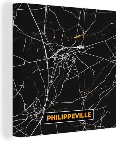 Canvas Schilderij Goud - Philippeville - Plattegrond - Kaart - Stadskaart - 20x20 cm - Wanddecoratie