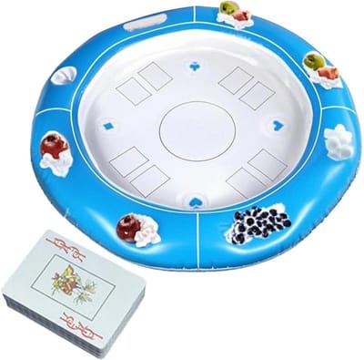 De Drijvende Speeltafel - Opblaasbaar Met Drankhouder - Warm Weer Kaartspel Tafel Zwembad Drijver,Voor Hot Tub, Strandfeest, Volwassenen, Mannen, Vrouwen, Familie en Vrienden
