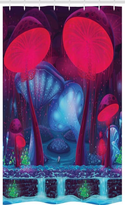 ABAKUHAUS – Douchegordijn Paddenstoelen, 120x180 cm, Blauw/Rood – Polyester
