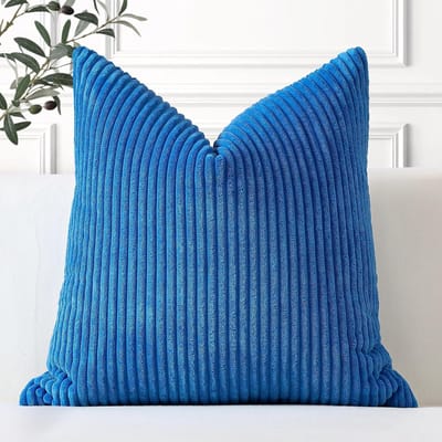 Famanu – Gestreepte corduroy ribfluweel kussenhoes (50x50 cm) – superzacht – decoratief voor sofa/auto – blauw
