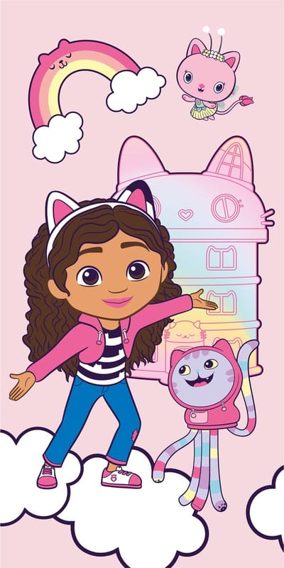 Gabby's Poppenhuis Kattenhuis Kinderhanddoek Groot 70 x 140 Badstrandhanddoek Gabby's Poppenhuis