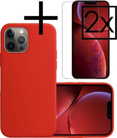 Hoesje - Met 2x Screenprotector - Geschikt voor Apple iPhone 13 Pro - Sterk & Shockproof - Back Cover - Siliconen Case - Telefoon Hoes - Rood