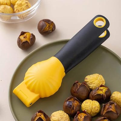 Kastanjemachine 2 in 1 Snelle Clip Kastanjeopener Walnotentang Kastanjeschil Snijder Notenkraker Schiller Keukenaccessoires geel
