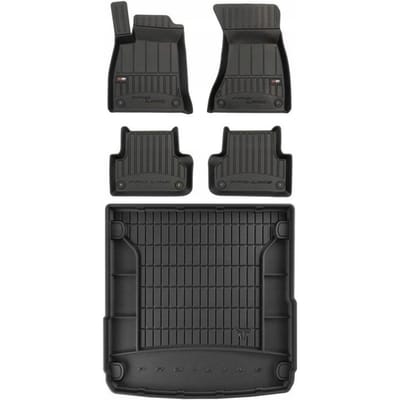 Frogum ProLine Complete Set: Luxe Rubberen Automatten + Kofferbakmat - Geschikt voor Audi A4 B9 Avant (Kombi) vanaf 2015 - Perfecte Pasvorm - Geurloos TPE - Zwart