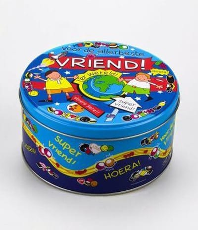 Drop - Snoeptrommel - Vriend - Gevuld met Drop in cadeauverpakking met gekleurd lint