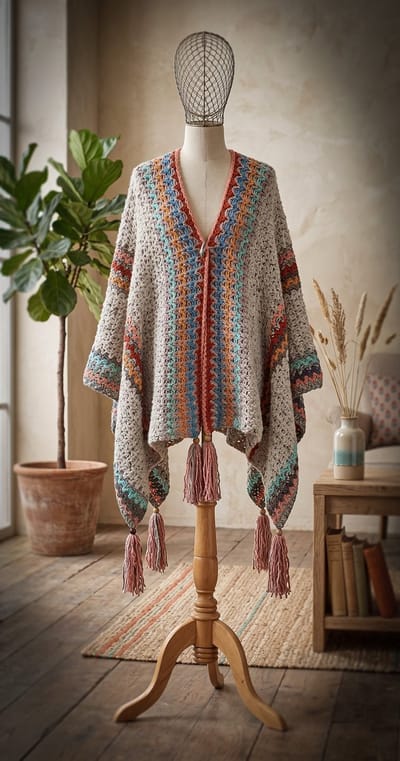 Corneeltje Wol - Haakpakket - Poncho / Omslag - Naturel / Colors - One Size - Haken