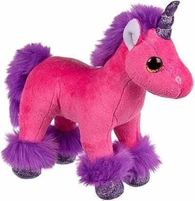 Pluche eenhoorn knuffel - fuchsia roze - 18 cm - kinder meisjes knuffels - kraalogen