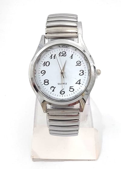 Horloge - Rekband - Heren - Klassiek - Ø 37mm – L 20 cm - Zilverkleurig – RVS - Witte duidelijke wijzerplaat - past bijna elke pols.