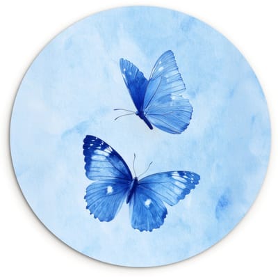 WallCircle® Wandcirkel 120x120 cm - Muurcirkel Vlinders - Sierlijk - Blauw - Muurdecoratie woonkamer - Wanddecoratie slaapkamer - Kamer decoratie accessoires - Ronde schilderijen XXL