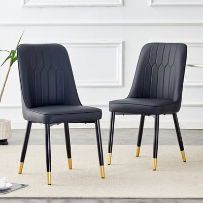 MIVRAY Eetkamerstoelen Set Van 2 - Ergonomisch Met PU Bekleding En Metalen Poten - Zwart - Voor Eetkamer En Keuken