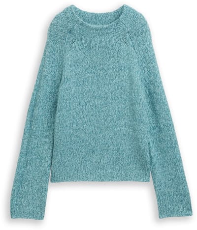 Tom Tailor - Losvallende gebreide trui met wol - Maat XXL - teal white mouline