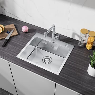 CECIPA max Spoelbak Keuken 50 x 45 CM - Spoelbak Met Kraangat - Enkele Spoelbak - Spoelbakken met afdruip - Wasbak met waterafvoersysteem - RVS