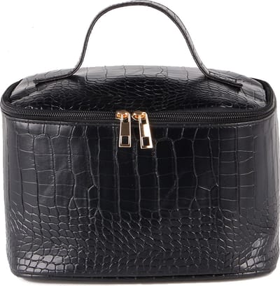 Nouka Zwarte Dames Toilettas – Krokodillen Patroon - Beauty Case – Make Up Tas – Tasje - Toilet Etui - PU Leer – Grote Inhoud - Cadeau Voor Vrouwen – Cadeau voor Meisjes