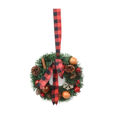 Kerstkrans - Kunstmatige Dennenappels Bessen - Rood Groen - Voor Xmas Deur Slinger - 25 cm