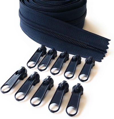 Doorlopende Nylon Rits op Rol Maat 5 met 10 Sluitingen - Blauw 5 Meter