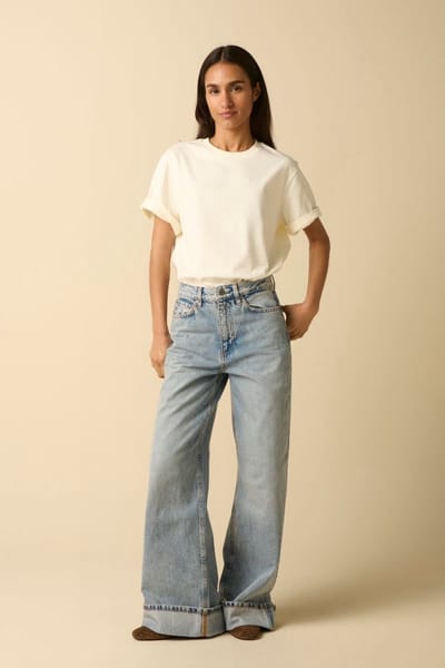 Sissy-Boy - Lichtblauwe high waist wide leg jeans met omgeslagen pijpen