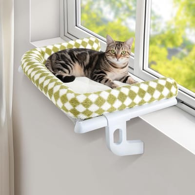 Comfortabele kattenhangmat voor raam of vensterbank - Hangbed voor katten tot 18 kg - Ideaal voor balkon en radiator, 56x38 cm (Groen, S)